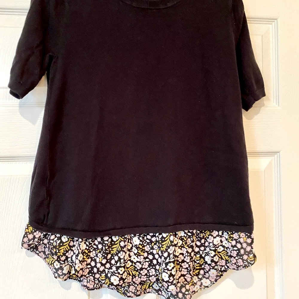 Mixed media sweater shirt with floral detail